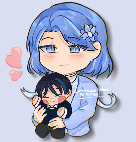 half body chibi art with simple background - commissioned piece for @/eve_lyinea on instagram